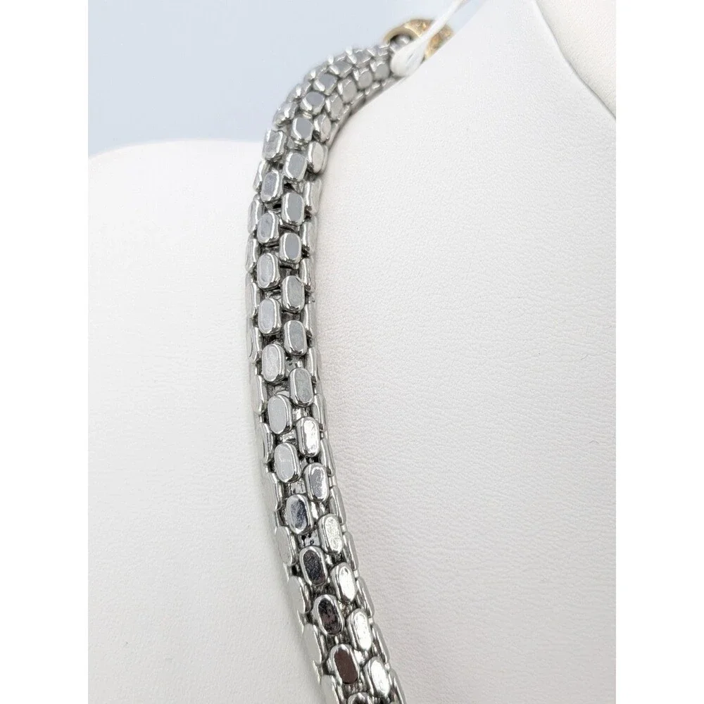 Banana Republic Silver Tone Chunky Chain Rhinestone Collar Necklace 122g 9.0mm